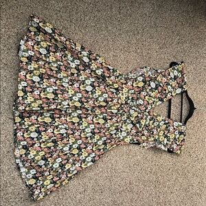 Entro Floral Mini Dress - Black and Yellow